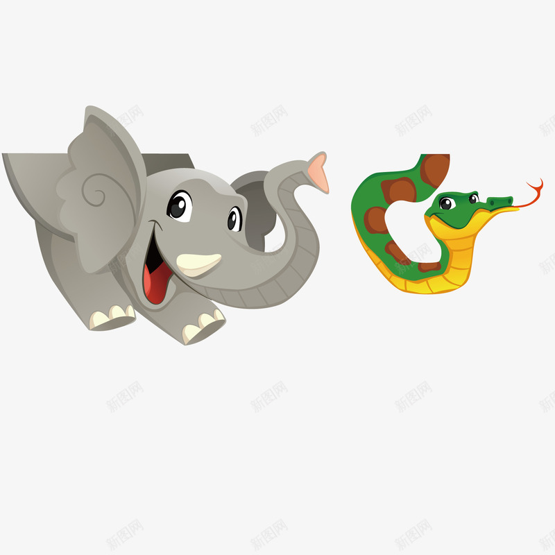 动物墙头png免抠素材_新图网 https://ixintu.com 动物 卡通 大象 蛇