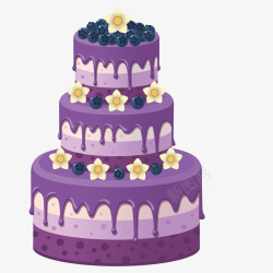 蓝色花束三层紫色蛋糕矢量图高清图片