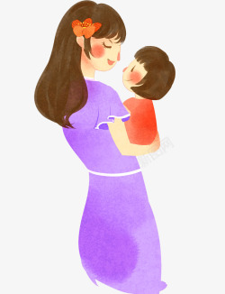 抱着女儿手绘水彩人物插画母亲节妈妈抱着高清图片