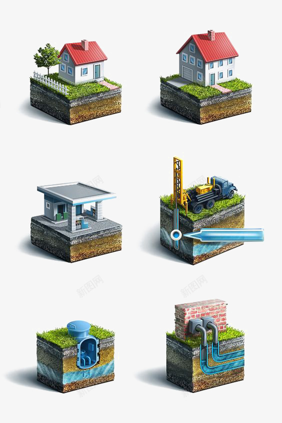 立体房子png免抠素材_新图网 https://ixintu.com 3D 创意 小房子 排水管 立体 设计感