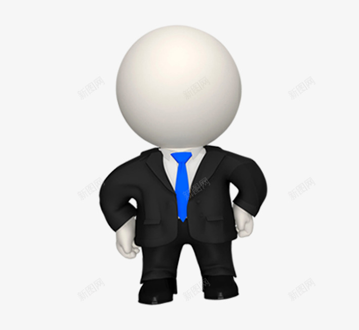 叉腰的3D小人png免抠素材_新图网 https://ixintu.com 3D小人 人物 圆形 白色 蓝色 西装人物 黑色