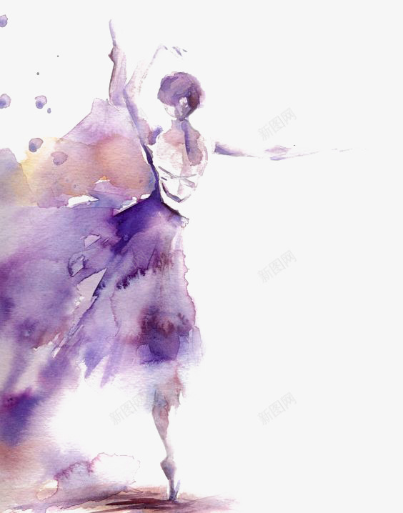 水彩芭蕾舞png免抠素材_新图网 https://ixintu.com 优雅 女孩 紫色 芭蕾舞