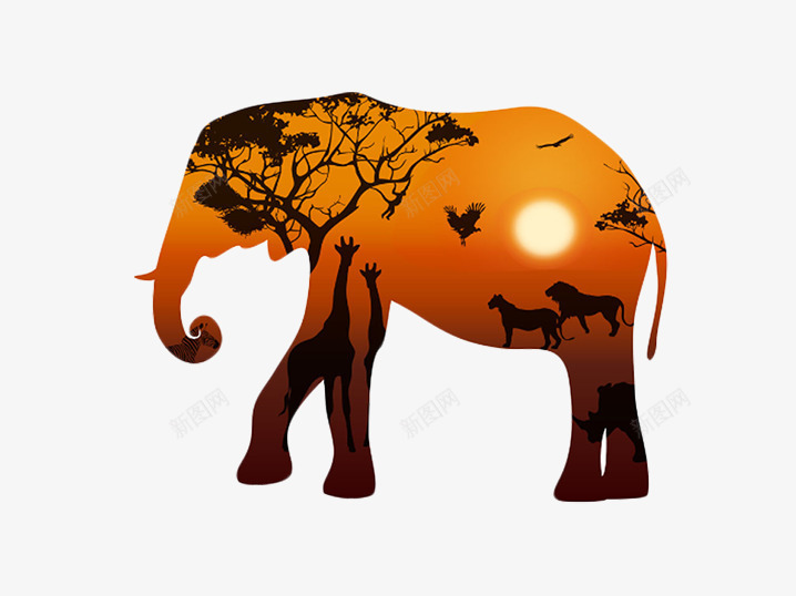 夕阳风景画片png免抠素材_新图网 https://ixintu.com png免抠素材 动物图片 背景图片象 装饰图片大象