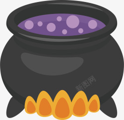 手绘灶炉炉子里的紫色汤药矢量图高清图片