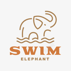 游泳大象标签矢量图素材