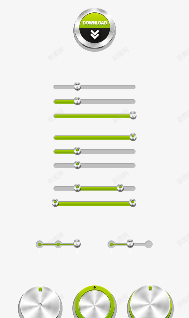 金属GUI元素包png免抠素材_新图网 https://ixintu.com UI设计 网页UI 网页按钮 荧光绿 进度条