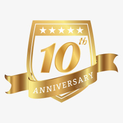 10周年徽章十周年纪念金色标签徽章高清图片