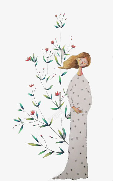 孕妇妈妈png免抠素材_新图网 https://ixintu.com 创意 孕妇 插画 花朵