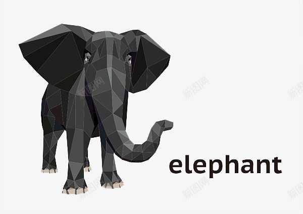 多边形组合大象png免抠素材_新图网 https://ixintu.com 不规则图形 动物 庞大 黑灰色