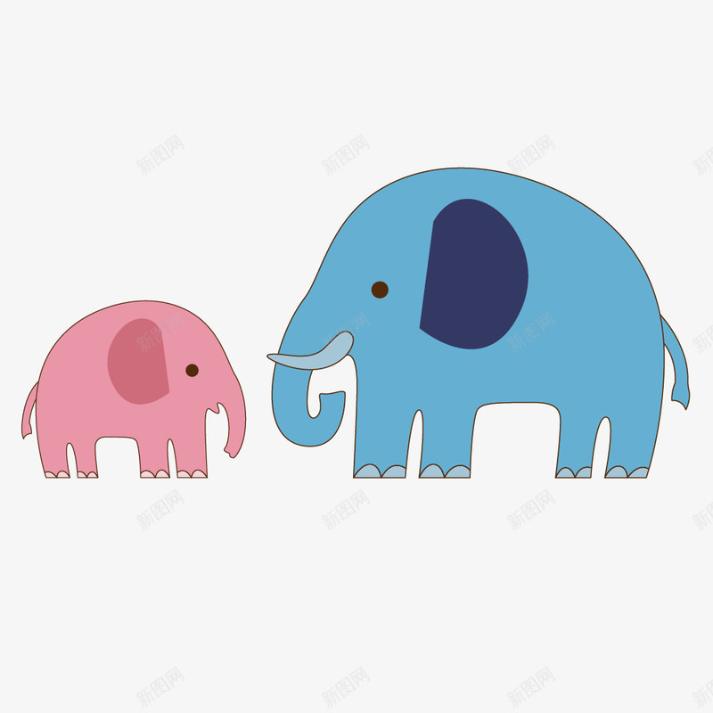两只彩色的卡通大象png免抠素材_新图网 https://ixintu.com 动物 卡通大象 大象 大象logo 大象装饰 手绘大象 粉色大象 蓝色大象