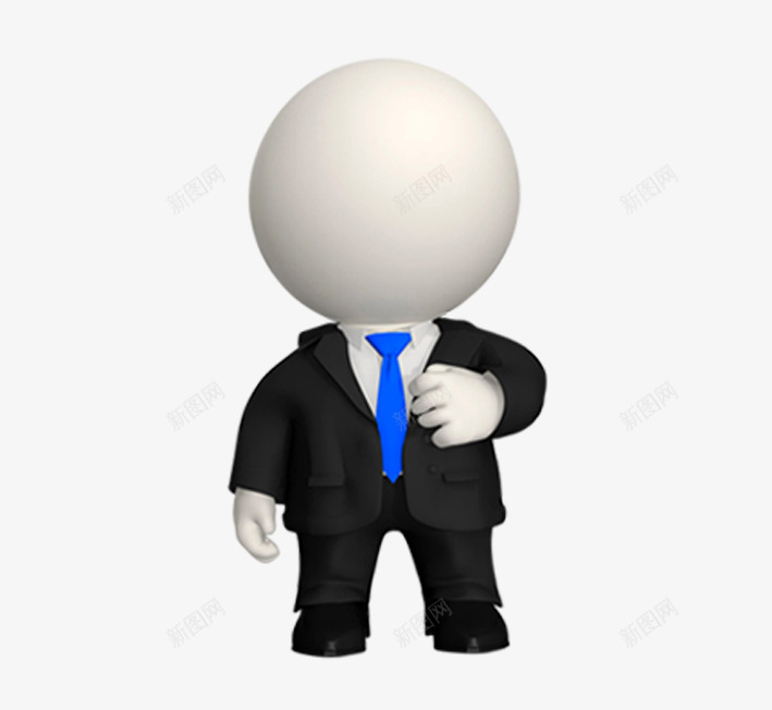 手放胸前的3D小人png免抠素材_新图网 https://ixintu.com 3D小人 人物 圆形 白色 蓝色 西装人物 黑色