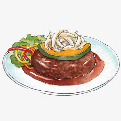 汉堡肉手绘画片素材