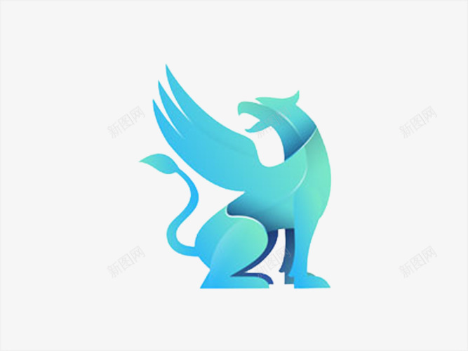 蓝青色渐变有翅膀动物图案图标png_新图网 https://ixintu.com logo设计 创意 大气