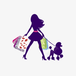 牵狗的女生购物的女生高清图片