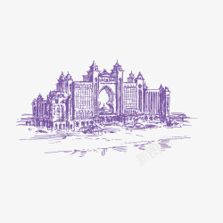 紫色建筑手绘背景矢量图素材