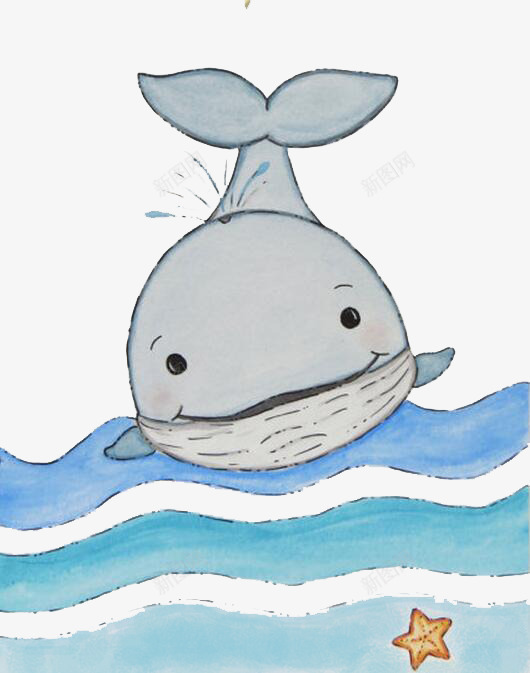 鲸鱼海水png免抠素材_新图网 https://ixintu.com 卡通 嘴巴 尾巴 手绘 海水 灰色 眼睛 蓝色 鲸鱼