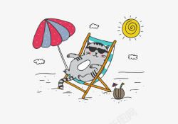 沙滩条纹背景素材图片灰色小猫高清图片