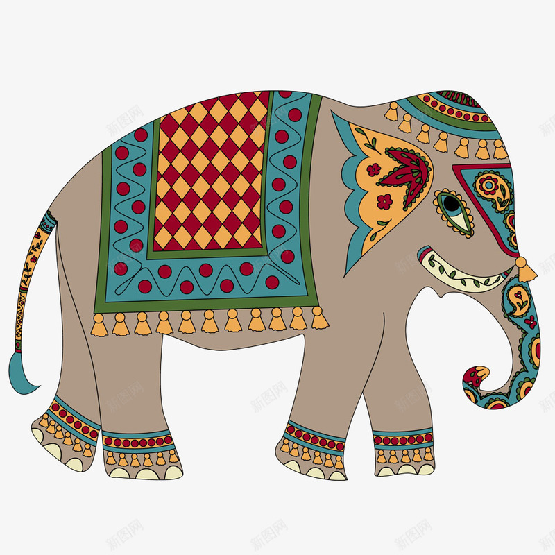 印度大象png免抠素材_新图网 https://ixintu.com 动物 大象 花纹