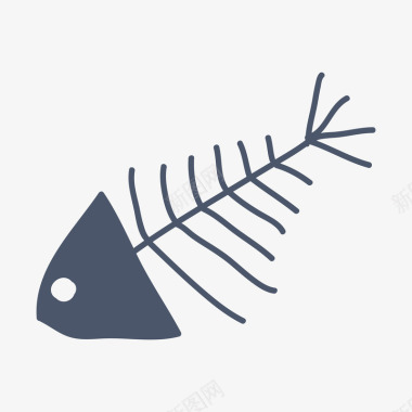 卡通手绘灰色的鱼刺图标图标