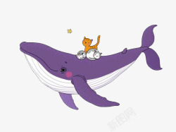 紫色鱼骨紫色手绘鲸高清图片