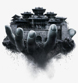 灰色中国风手掌城堡装饰图案素材
