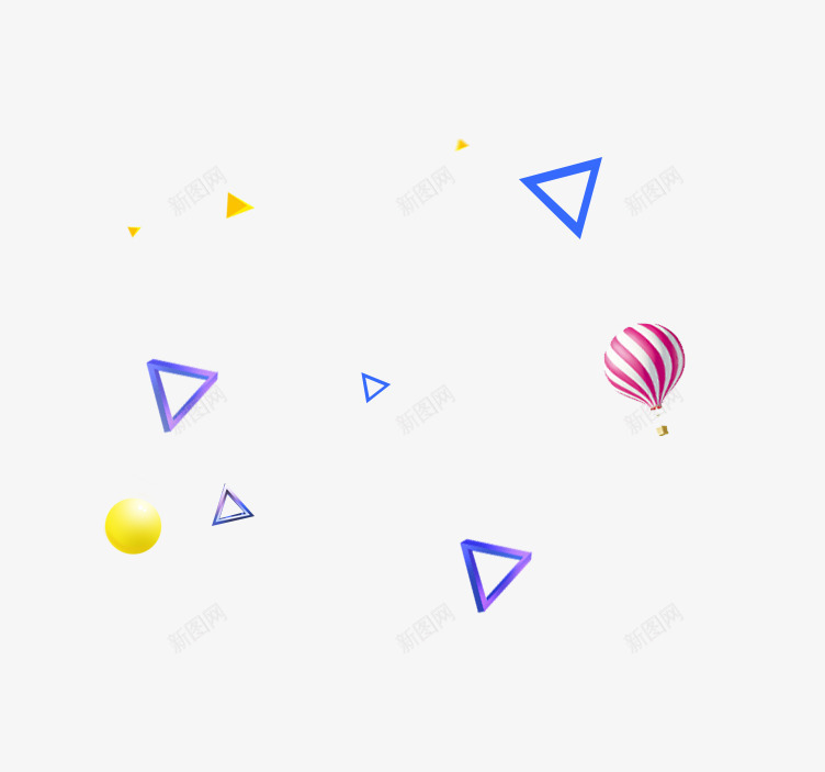 不规则图案psd免抠素材_新图网 https://ixintu.com 三角形 不规则图案 创意 彩色 漂浮 热气球