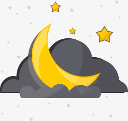 黄色灰色月亮与云朵矢量图高清图片