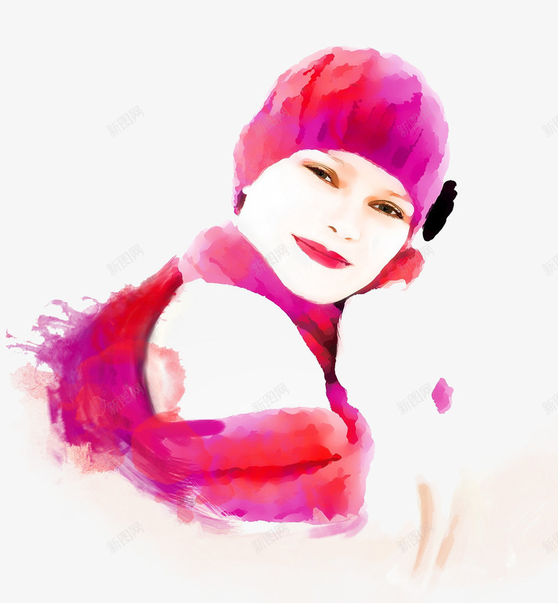 水粉带帽女孩png免抠素材_新图网 https://ixintu.com 人物 水粉插画 紫红色