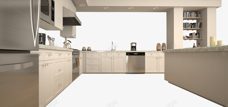 3D开放式厨房免费png免抠素材_新图网 https://ixintu.com 3D开放式厨房 3D模型 厨房场景 开放式厨房 金色