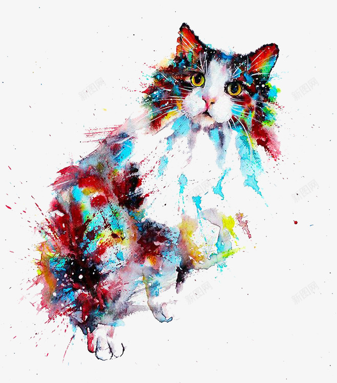 水彩猫咪png免抠素材_新图网 https://ixintu.com 卡通 喷墨 彩色 手绘 水彩 灰色 猫咪 装饰
