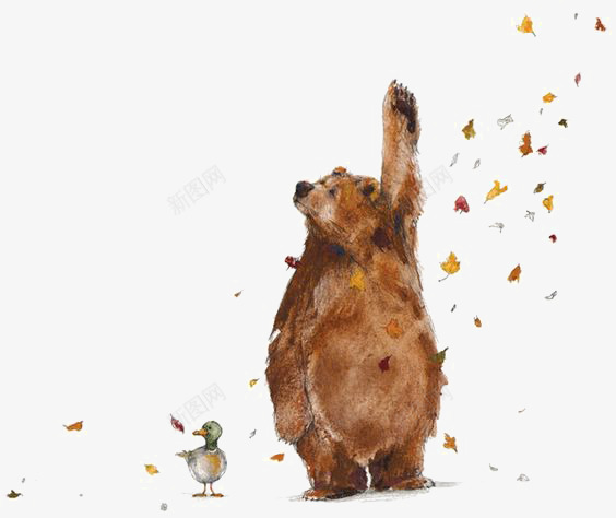 熊和鸭子png免抠素材_新图网 https://ixintu.com 卡通 手绘 朋友 棕熊 灰色鸭子