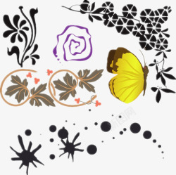 手绘花朵蝴蝶图案素材