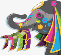 灰色象五彩花纹印度大象矢量图高清图片