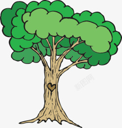 绿色卡通爱心树木素材
