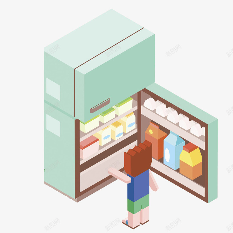 卡通开冰箱的人图png免抠素材_新图网 https://ixintu.com 冰箱 卡通 场景 手绘 打开 立体的 简笔 食物