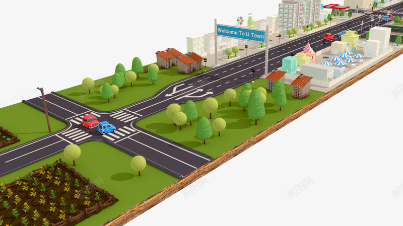 立体交通图png免抠素材_新图网 https://ixintu.com 3D场景 网页 道路