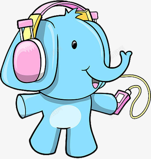 听歌放松的大笨象png免抠素材_新图网 https://ixintu.com 免抠 动物 卡通手绘 卡通版 听歌 大笨象 大象