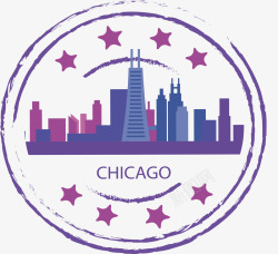 紫色芝加哥纪念戳矢量图素材