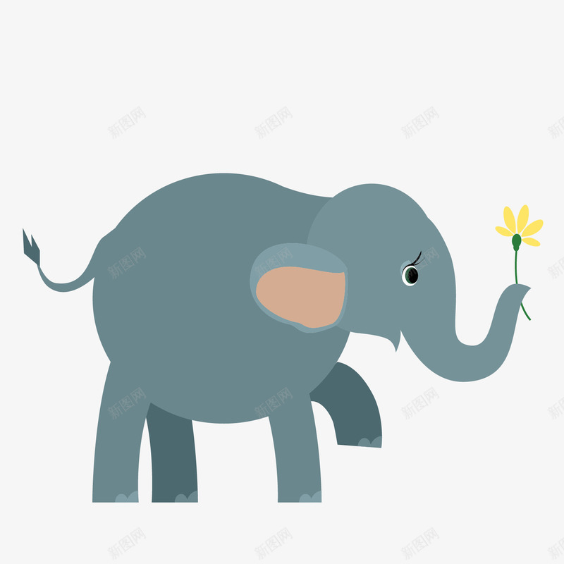 卡通大象png免抠素材_新图网 https://ixintu.com 卡通叼花大象矢量图 卡通大象 可爱卡通大象免费png下载 叼花的大象