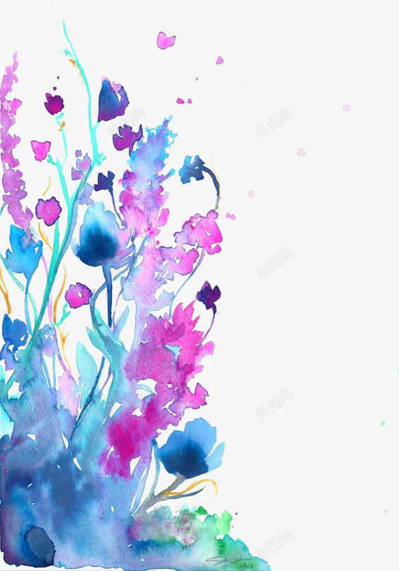 水彩画植物背景png免抠素材_新图网 https://ixintu.com 小清新元素 植物元素 水彩画 紫色 背景装饰 蓝色