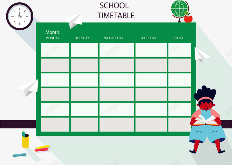 绿色开学的课程表矢量图ai免抠素材_新图网 https://ixintu.com 开学 开学课表 矢量png 绿色课表 课程表 课表 矢量图