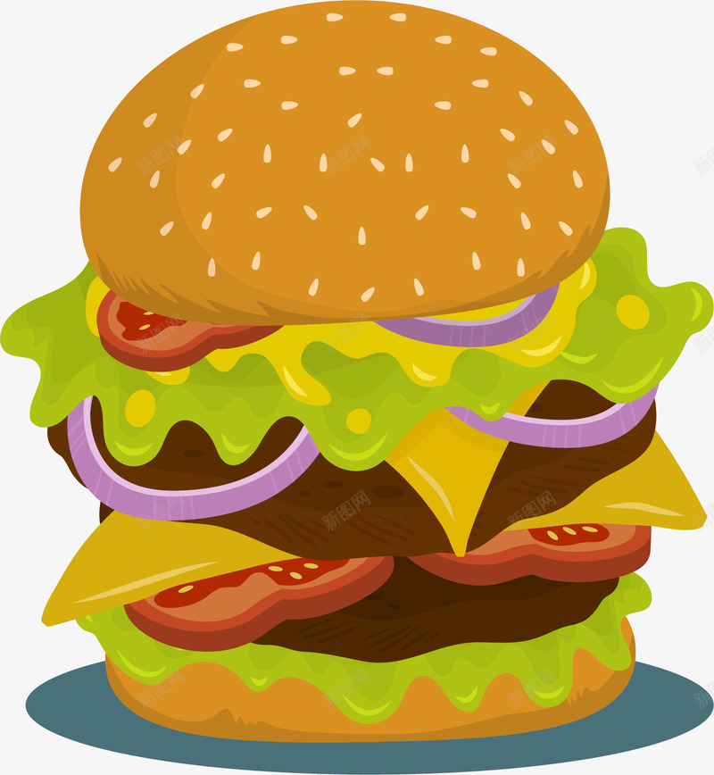 三层烤牛肉汉堡png免抠素材_新图网 https://ixintu.com 多层汉堡 巨无霸汉堡包 快餐汉堡 牛肉汉堡 矢量素材