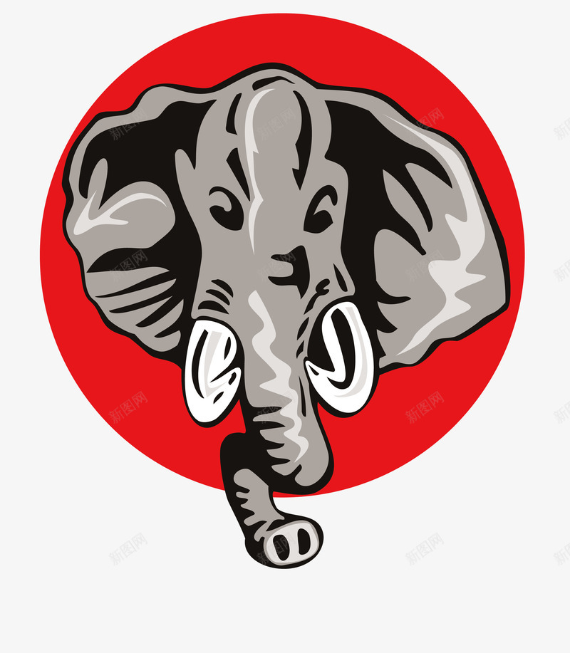 红色背景的大象头logo图标png_新图网 https://ixintu.com 卡通手绘 大象 大象头 矢量免抠 红色背景