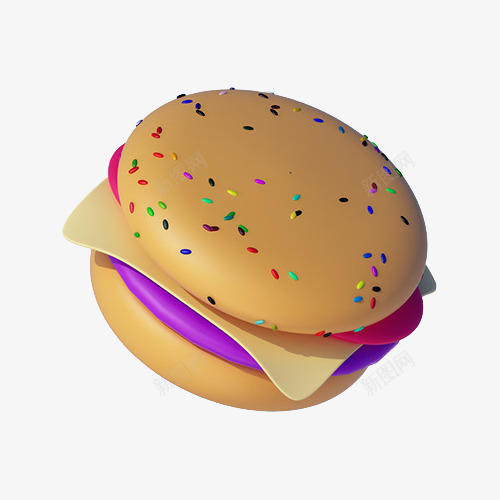 卡通立体汉堡包图png免抠素材_新图网 https://ixintu.com 3D 三维 卡通 快餐 汉堡包 立体 食品 食物