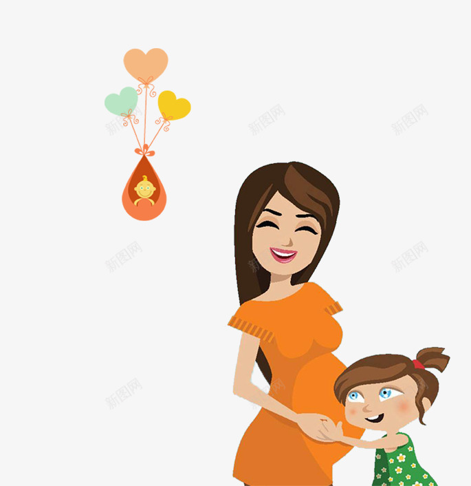 怀孕妈妈女孩png免抠素材_新图网 https://ixintu.com 卡通人物 女孩 心形气球 怀孕妈妈 海报