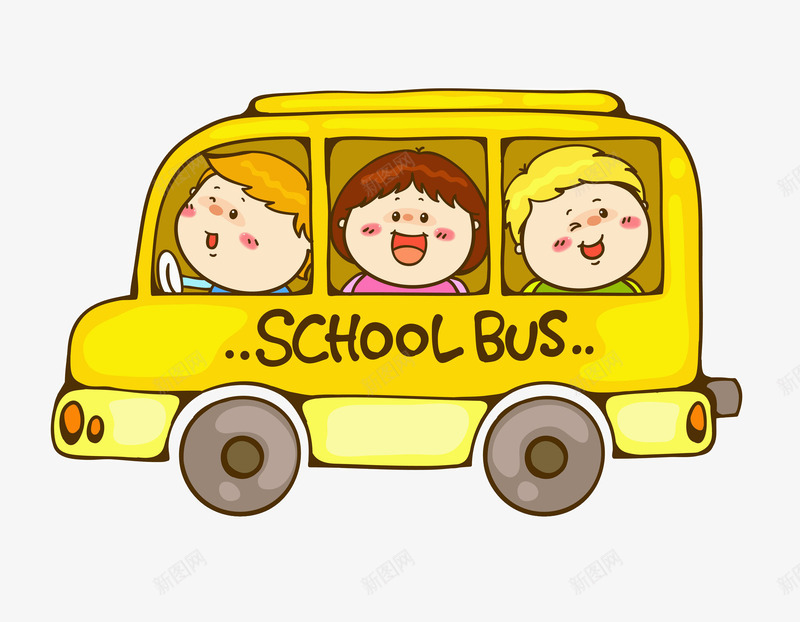 校园巴士png免抠素材_新图网 https://ixintu.com 可爱 微笑 手绘 校园巴士 艺术字 轮子 金发男孩 黄色