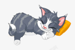 卡通在睡觉的灰色小猫素材