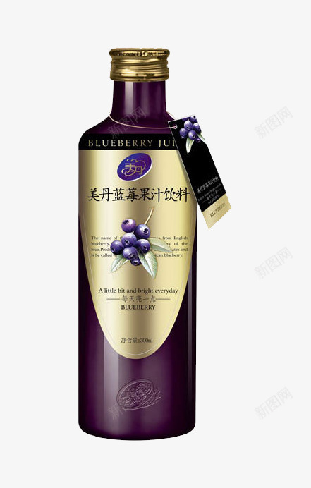 蓝莓果汁饮料png免抠素材_新图网 https://ixintu.com 果汁 瓶子 紫色 金色 饮品
