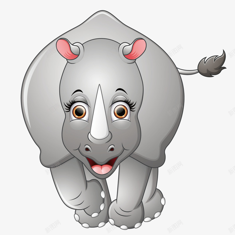 可爱的犀牛png免抠素材_新图网 https://ixintu.com 动物 灰色 犀牛 犀牛正面 角