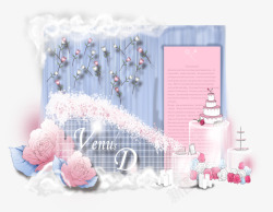 粉色三层蛋糕架梦幻紫色婚礼甜品台高清图片